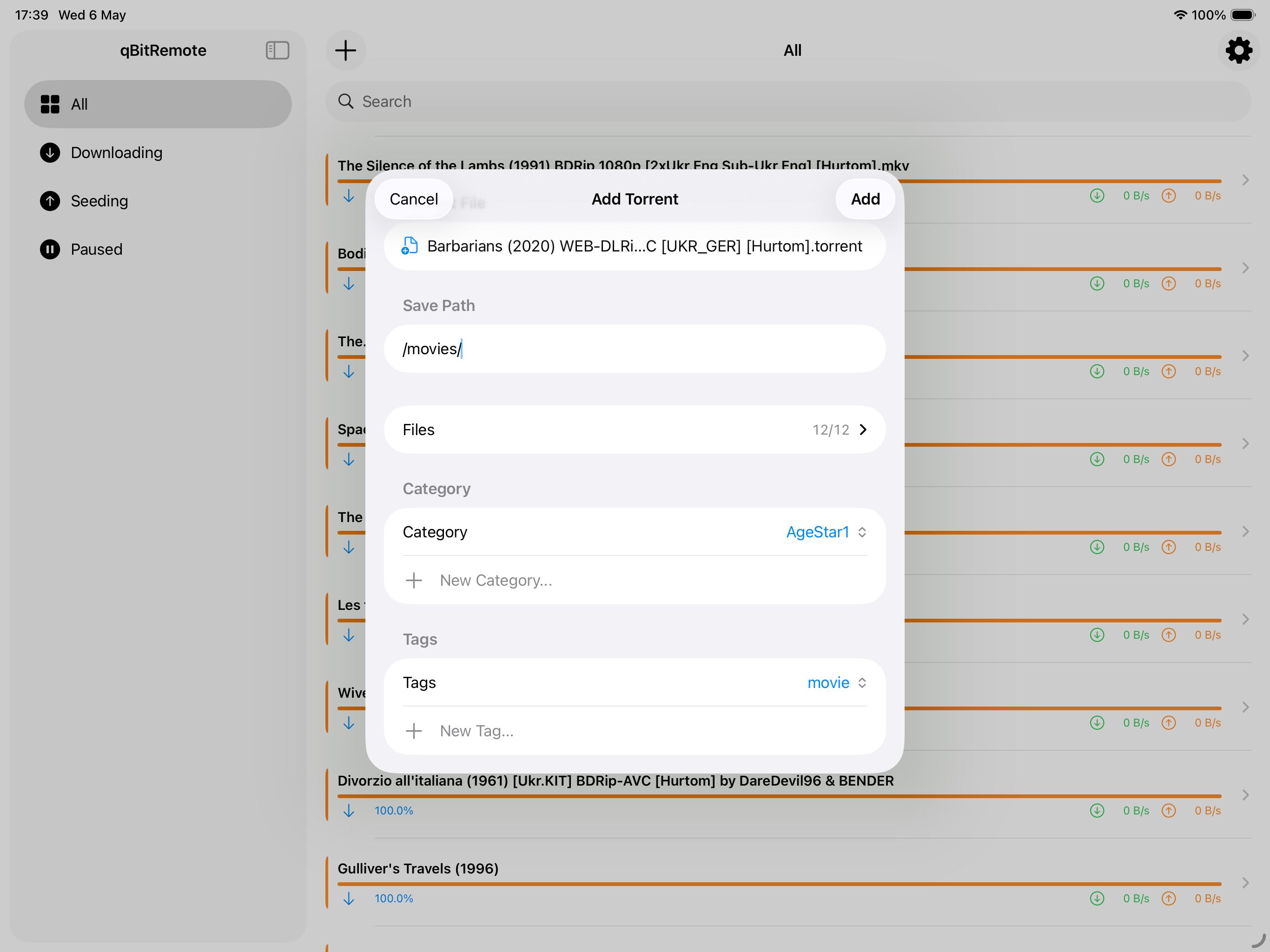 iPad — Add torrent