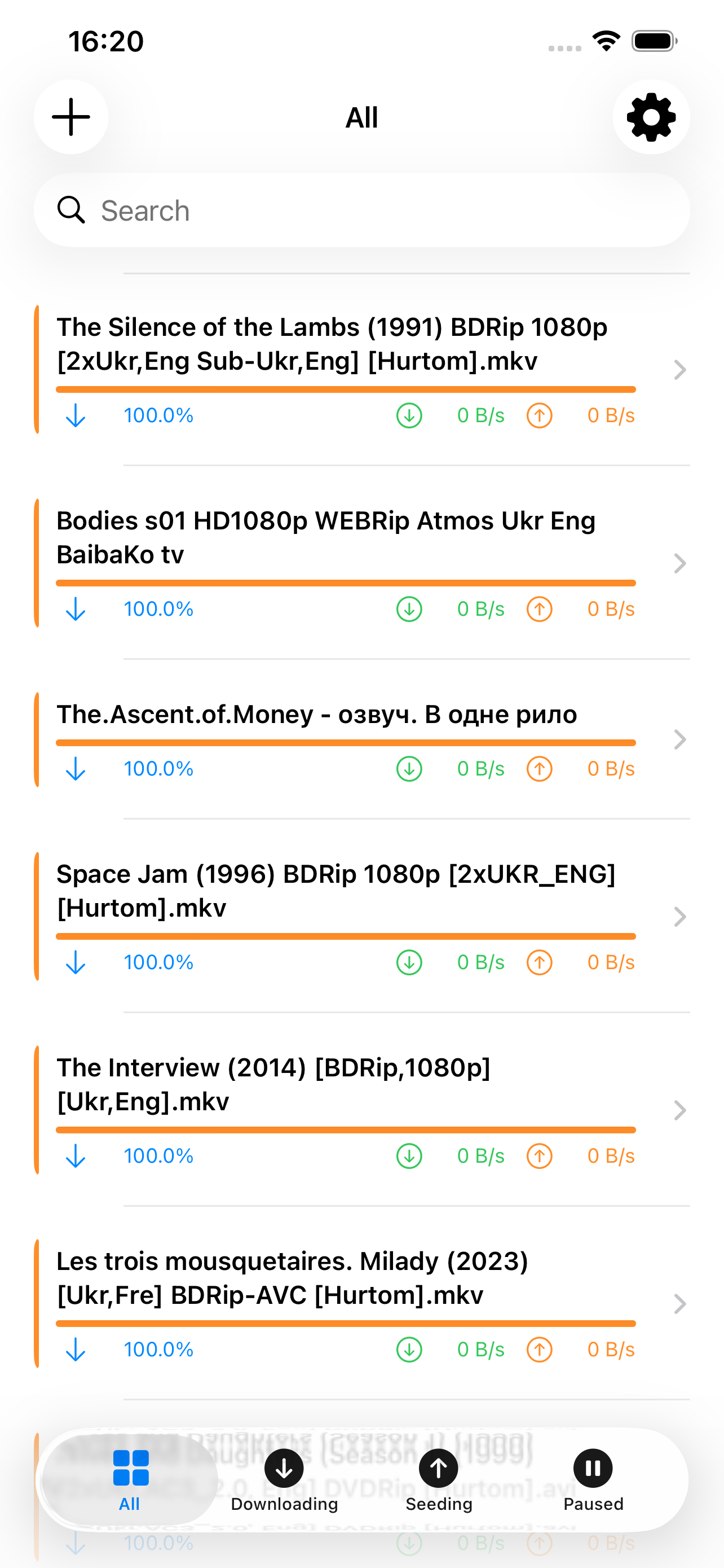 Torrent list screen